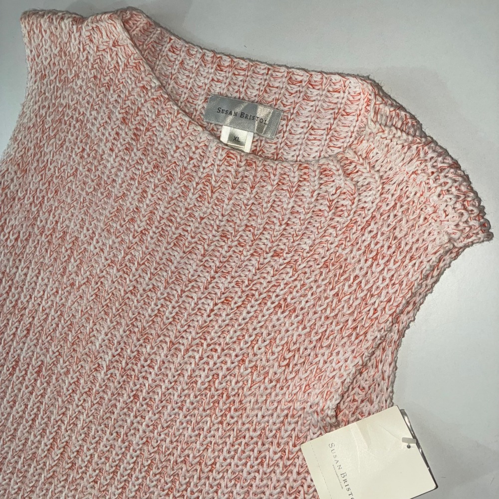 Susan Bristol Women XL Orange White Sleeveless Knit Sweater Ramie Cotton NWT NEW